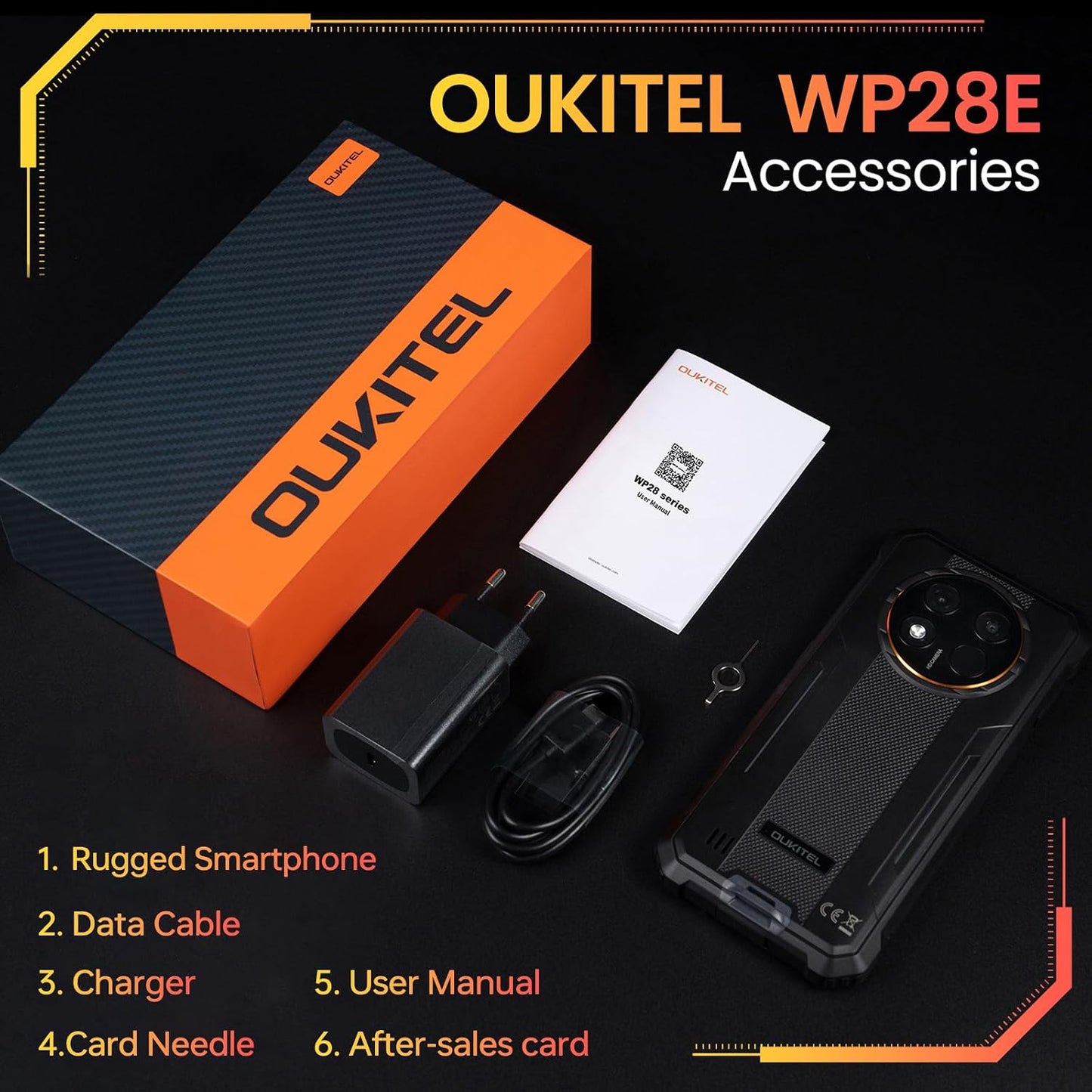 WP28E Rugged Smartphone, 10600mAh Battery, 6.52" Display Android 15 | 16GB+64GB/1TB Rugged Phone, 13MP Camera 4G Dual SIM-Free & Unlocked Mobile Phones, IP68/IP69K Waterproof Phone, NFC/OTG/GPS