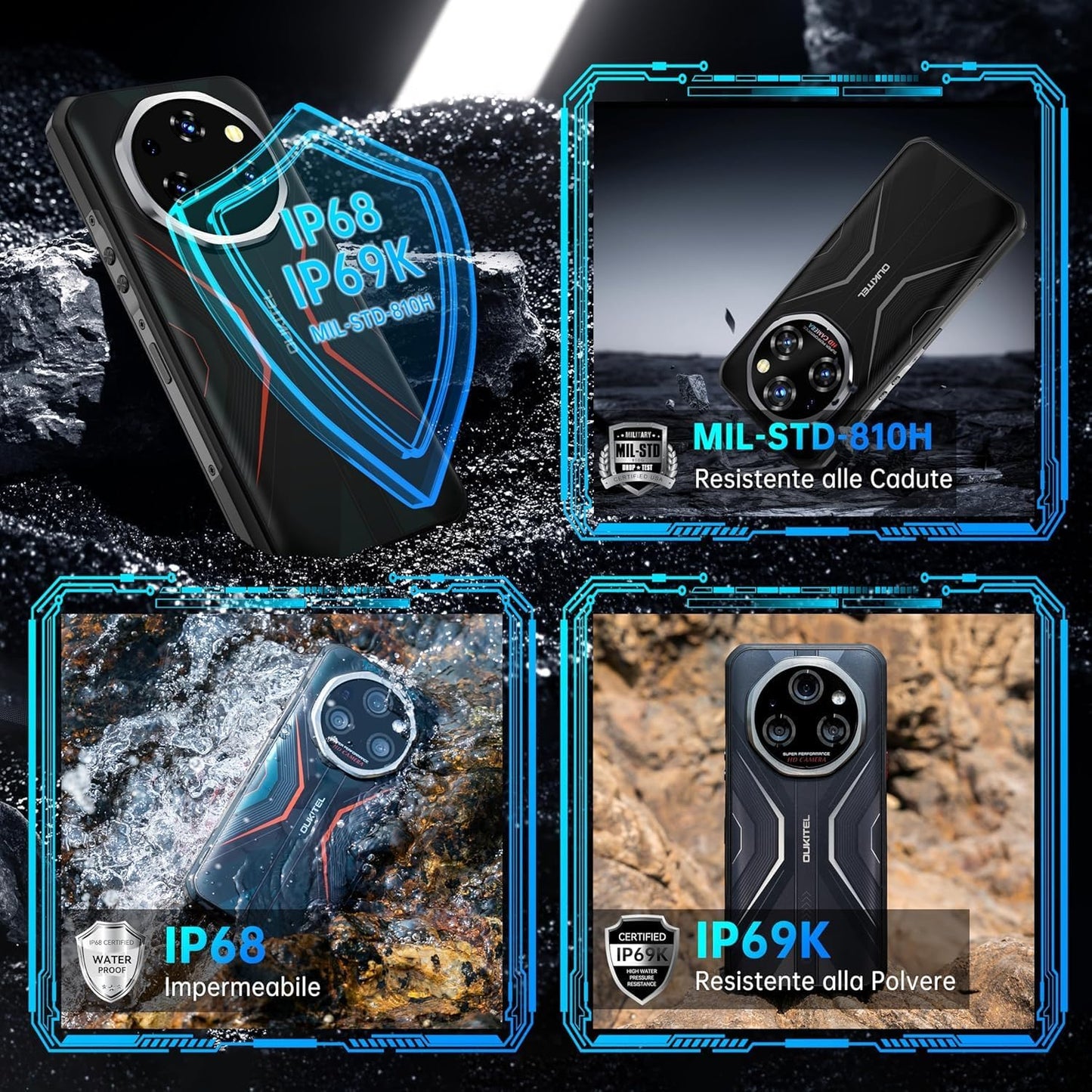 OUKITEL WP55 Smartphone 5G Rugged, Android 15, 256GB+36GB RAM, 6.6" FHD+ 120Hz Screen, 108MP Camera, 11000mAh Battery, IP68/IP69K, Dual SIM