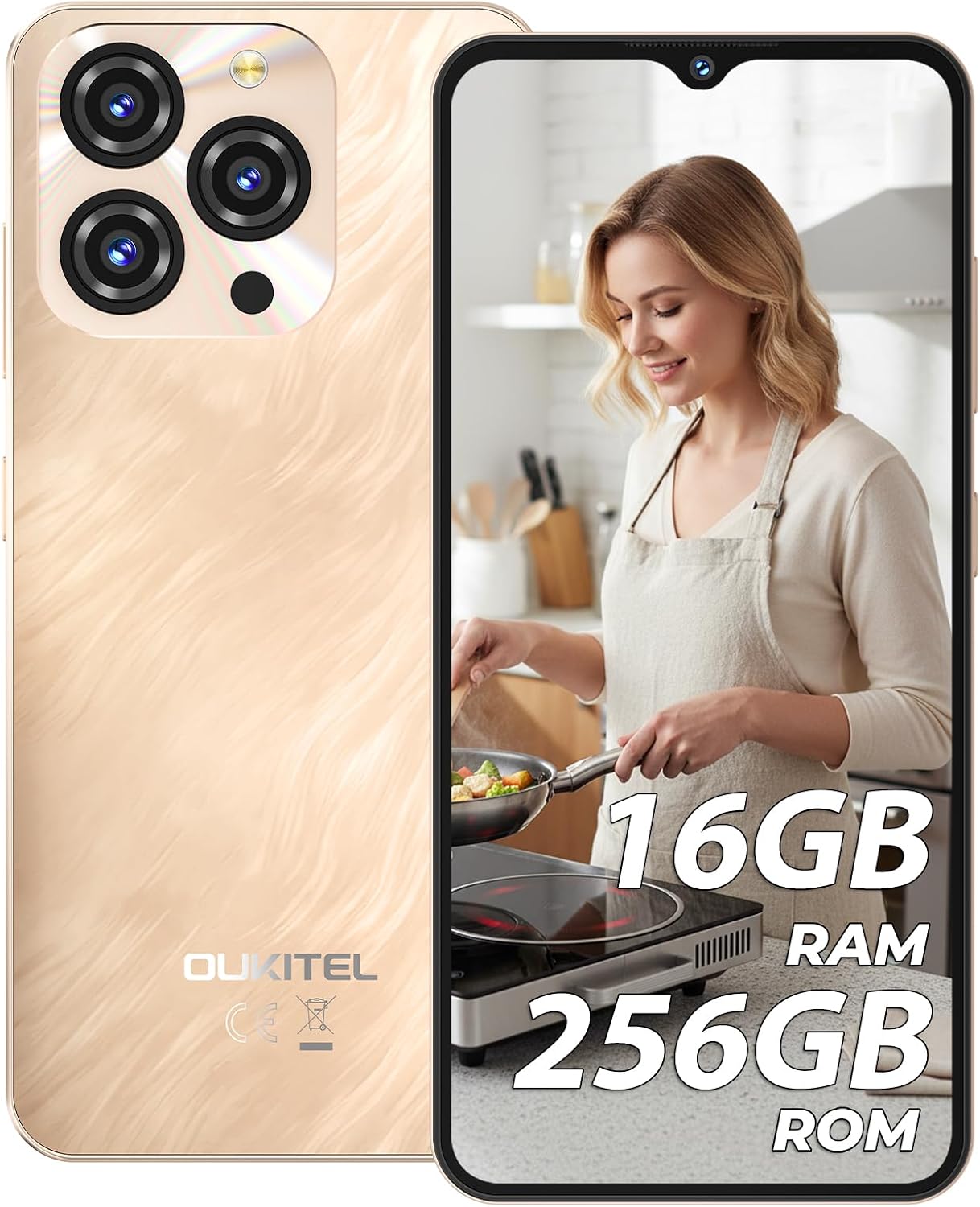 C3 Mobile Phones, 256GB ROM, 5000mAh, Screen 6.52", Dual SIM, Gold | OTG, GPS,13MP+5MP, 3.5mm headphone jack