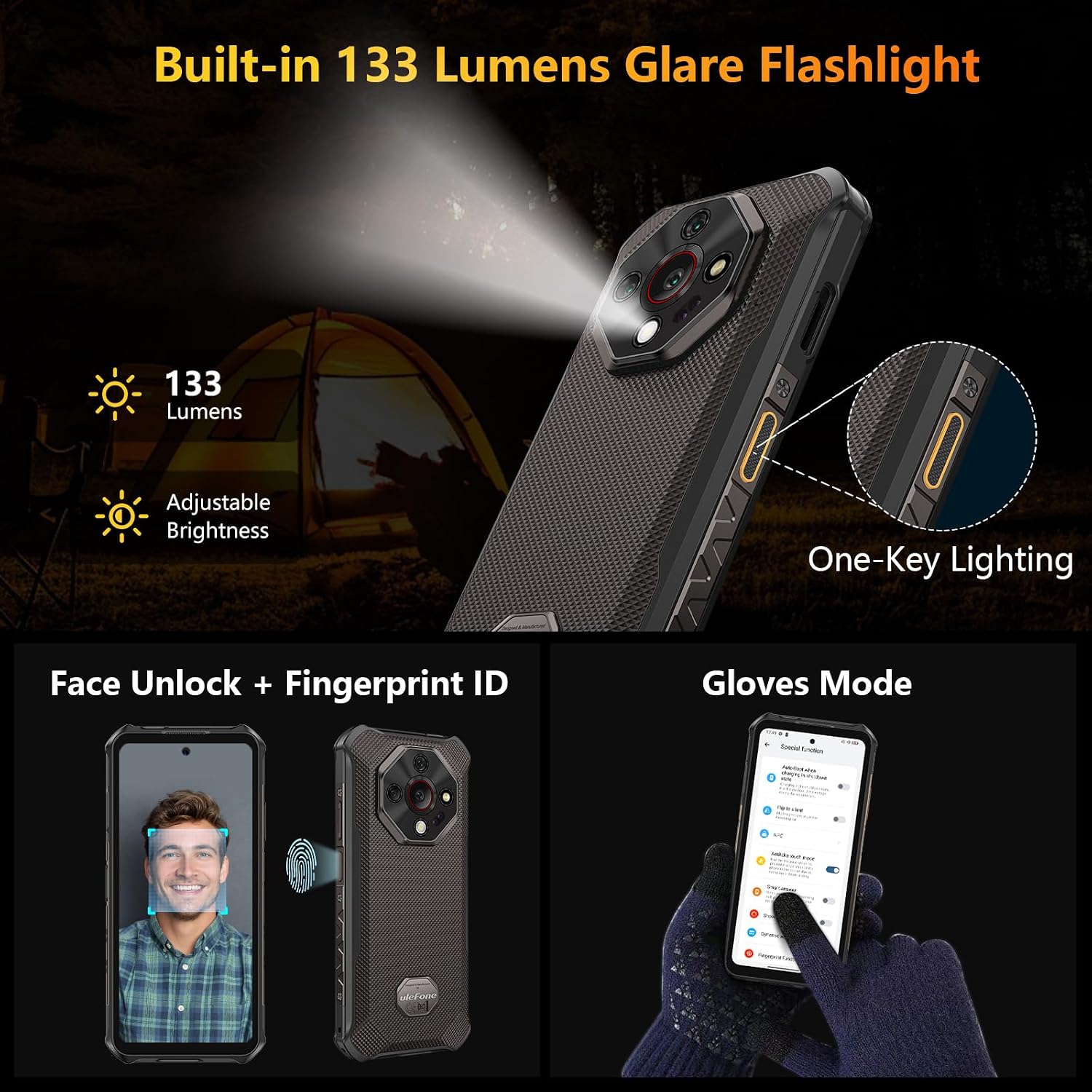 Ulefone Armor X16 Rugged Smartphone, 10360mAh 33W AI Phone Android 16, 48MP+20MP Night Vision, 128GB/2TB, MTK G91, 6.56" 3 Card Slots, NFC IP68/69K Waterproof 4G Dual SIM-Free Unlocked Mobile Phones