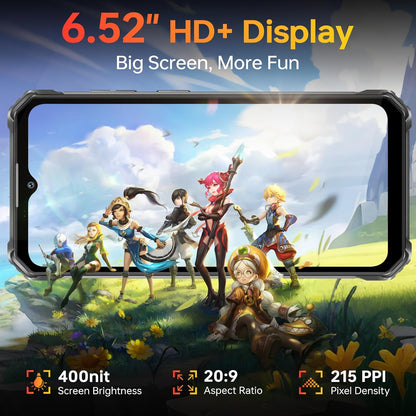 WP23S Rugged Smartphone 10600mAh, Android 15 Rugged Mobile Phones | 16GB RAM+64GB ROM Tough Smartphone, 6.52” Display, 13MP Camera, 4G Dual SIM, IP68/69K Waterproof Phone, NFC, Fingerprint, OTG