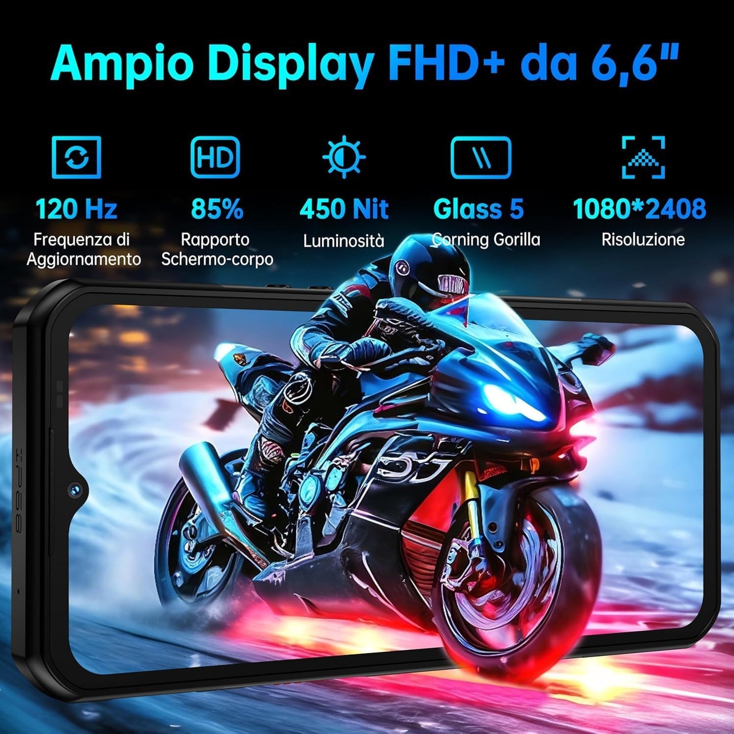 OUKITEL WP55 Smartphone 5G Rugged, Android 15, 256GB+36GB RAM, 6.6" FHD+ 120Hz Screen, 108MP Camera, 11000mAh Battery, IP68/IP69K, Dual SIM