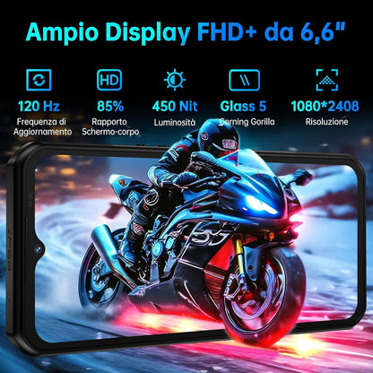 OUKITEL WP55 Smartphone 5G Rugged, Android 15, 256GB+36GB RAM, 6.6" FHD+ 120Hz Screen, 108MP Camera, 11000mAh Battery, IP68/IP69K, Dual SIM