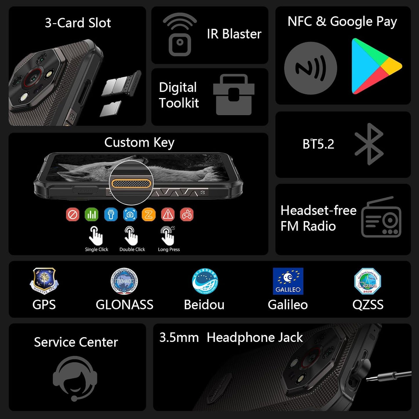 Ulefone Armor X16 Rugged Smartphone, 10360mAh 33W AI Phone Android 16, 48MP+20MP Night Vision, 128GB/2TB, MTK G91, 6.56" 3 Card Slots, NFC IP68/69K Waterproof 4G Dual SIM-Free Unlocked Mobile Phones
