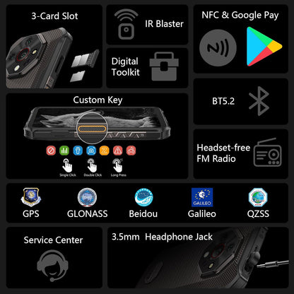 Ulefone Armor X16 Rugged Smartphone, 10360mAh 33W AI Phone Android 16, 48MP+20MP Night Vision, 128GB/2TB, MTK G91, 6.56" 3 Card Slots, NFC IP68/69K Waterproof 4G Dual SIM-Free Unlocked Mobile Phones