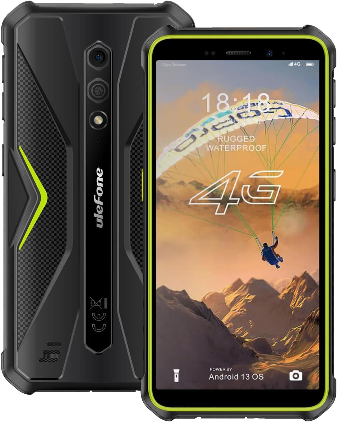 Ulefone Armor X12 Rugged Phone Android 13, Up to 6GB RAM 32GB ROM, 256GB Expandable, 13MP Waterproof Camera, 4G Smartphone, Three Card Slots, NFC, 5.45 inch Screen, 4860mAh, UK Version, Green