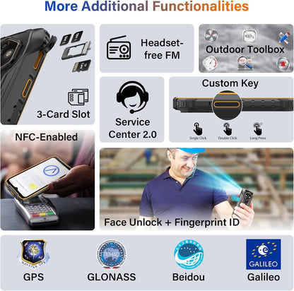 Ulefone RugKing 4 Pro Rugged Smartphone, 16GB+256GB/2TB TF, 10200mAh Dock Charging Android 15 48MP Waterproof Camera, 120Hz 6.56" Tough Screen, 4G SIM Free Mobile Phone Unlocked 3-Card Slot NFC Black