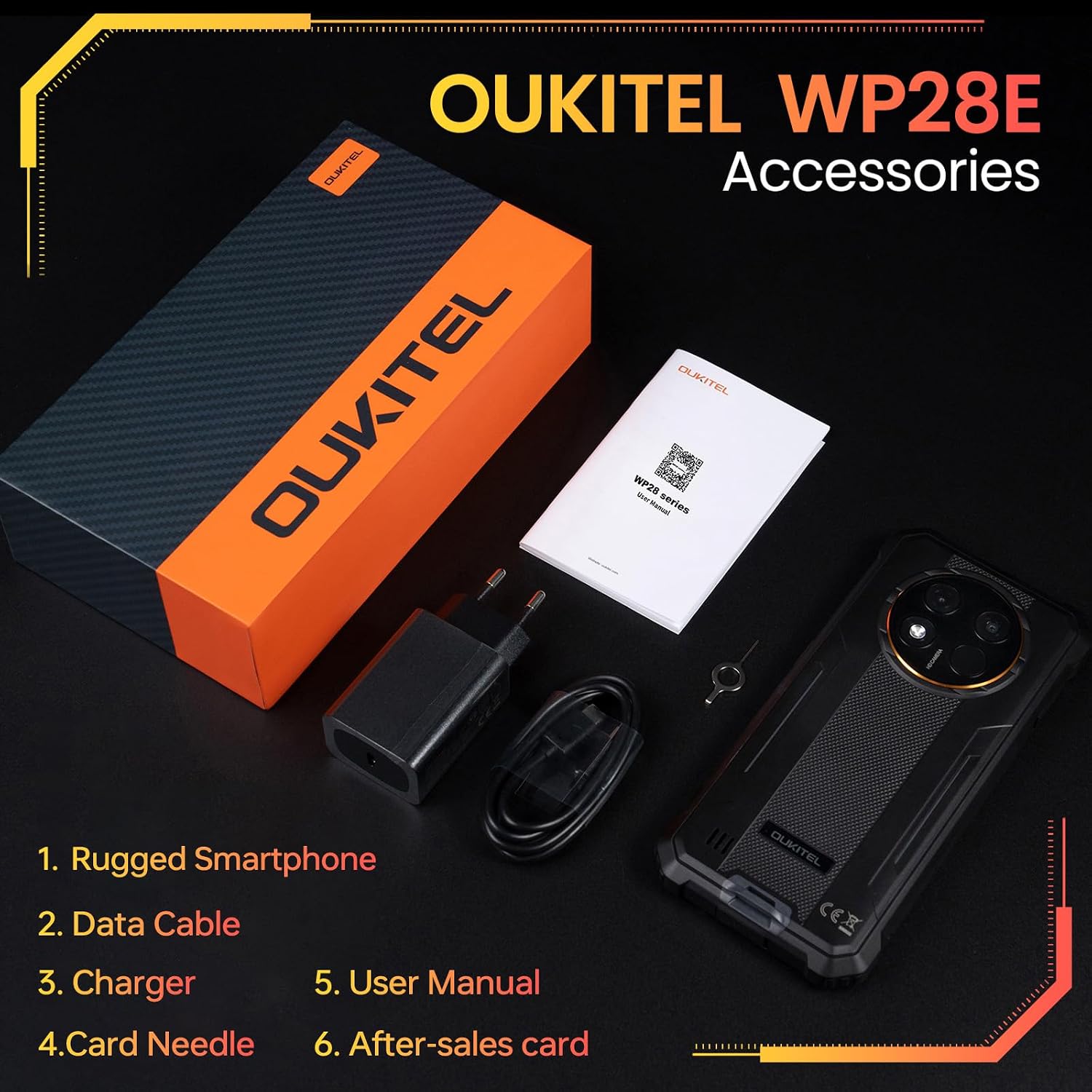 WP28E Rugged Smartphone, 10600mAh Battery, 6.52" Display Android 15 | 16GB+64GB/1TB Rugged Phone, 13MP Camera 4G Dual SIM-Free & Unlocked Mobile Phones, IP68/IP69K Waterproof Phone, NFC/OTG/GPS