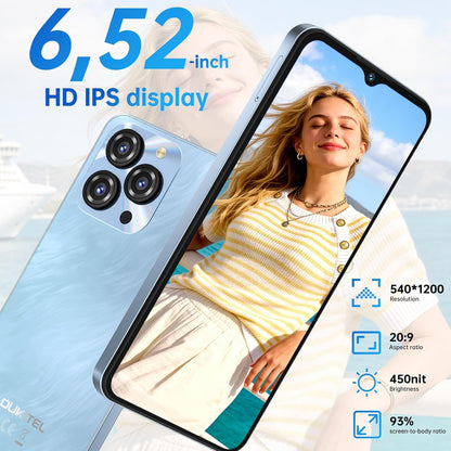 C3 Mobile Phones, 256GB ROM, 5000mAh, Screen 6.52", Dual SIM, Gold | OTG, GPS,13MP+5MP, 3.5mm headphone jack