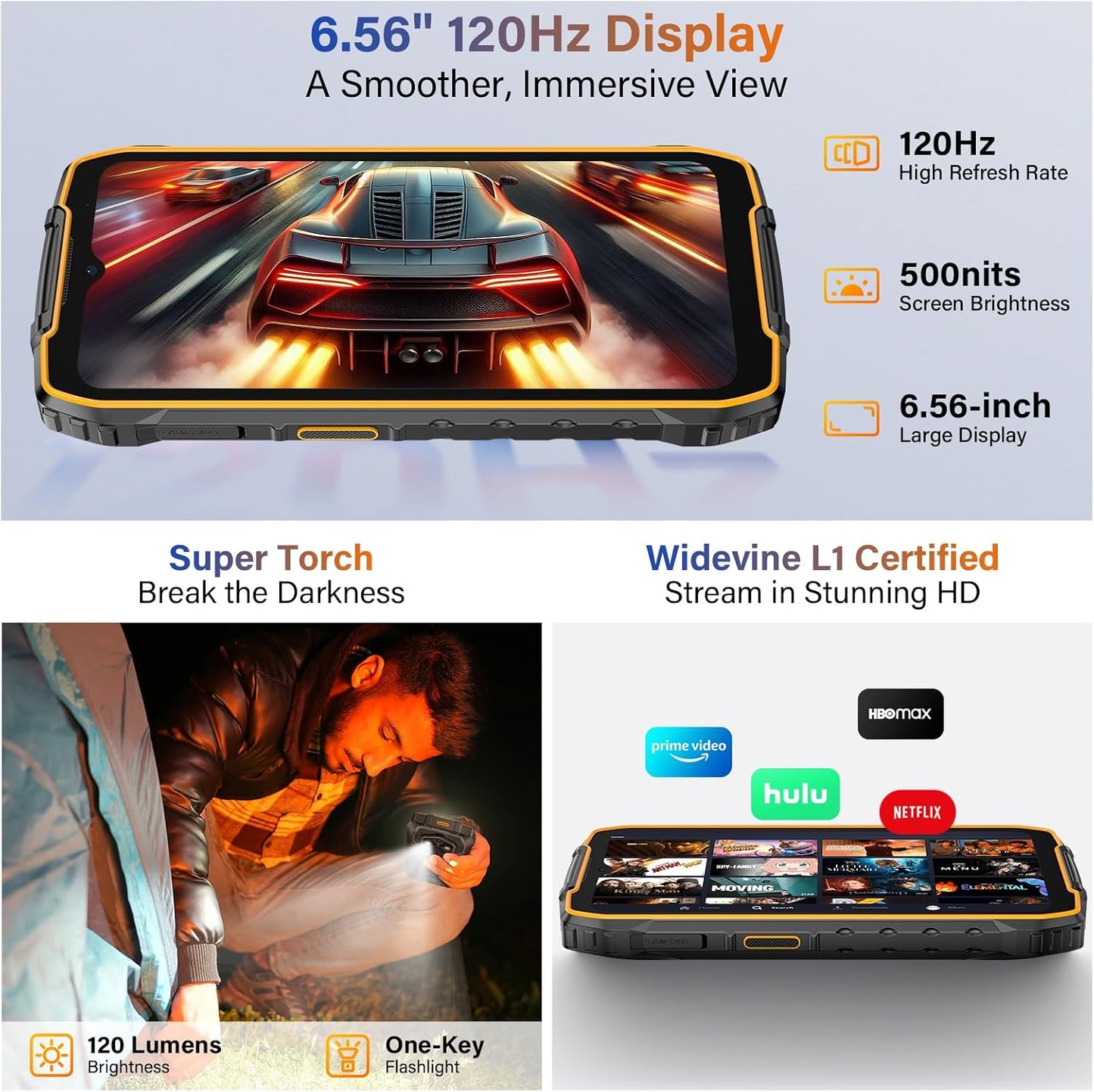 Ulefone RugKing 4 Pro Rugged Smartphone, 16GB+256GB/2TB TF, 10200mAh Dock Charging Android 15 48MP Waterproof Camera, 120Hz 6.56" Tough Screen, 4G SIM Free Mobile Phone Unlocked 3-Card Slot NFC Black