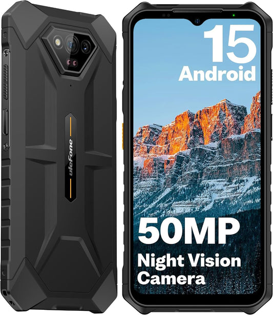 Ulefone Armor X13 Rugged Smartphone Android 15, 12GB RAM 64GB ROM, 6320mAh, 6.52 inch Tough Screen, 50MP Waterproof Camera, 3-Card Slot 4G Dual SIM, NFC, Fingerprint Face ID, UK, Black