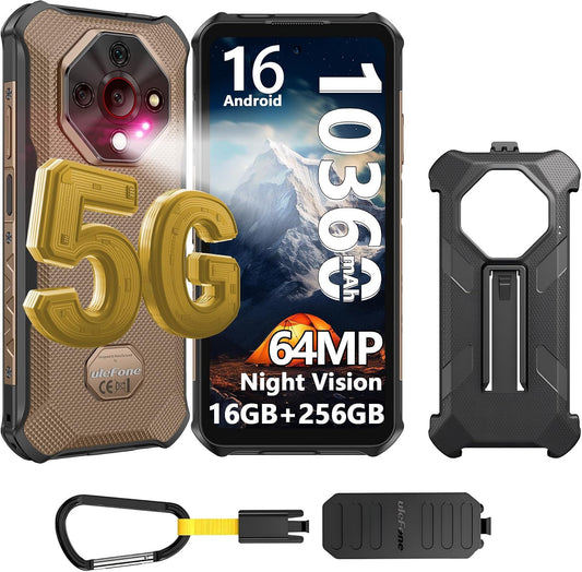 Ulefone Armor X16 Pro 5G Rugged Smartphone, 16GB+256GB/2TB 10360mAh 33W, Upgradeable to Android 16, 64MP+25MP Night Vision Dimensity 6300, 6.56" Tough Smart Phones Dual SIM Waterproof Mobile Phone NFC