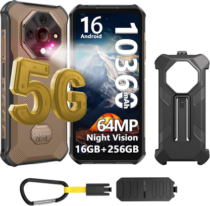 Ulefone Armor X16 Pro 5G Rugged Smartphone, 16GB+256GB/2TB 10360mAh 33W, Upgradeable to Android 16, 64MP+25MP Night Vision Dimensity 6300, 6.56" Tough Smart Phones Dual SIM Waterproof Mobile Phone NFC