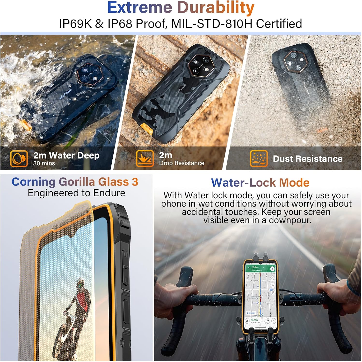 Ulefone RugKing 4 Pro Rugged Smartphone, 16GB+256GB/2TB TF, 10200mAh Dock Charging Android 15 48MP Waterproof Camera, 120Hz 6.56" Tough Screen, 4G SIM Free Mobile Phone Unlocked 3-Card Slot NFC Black