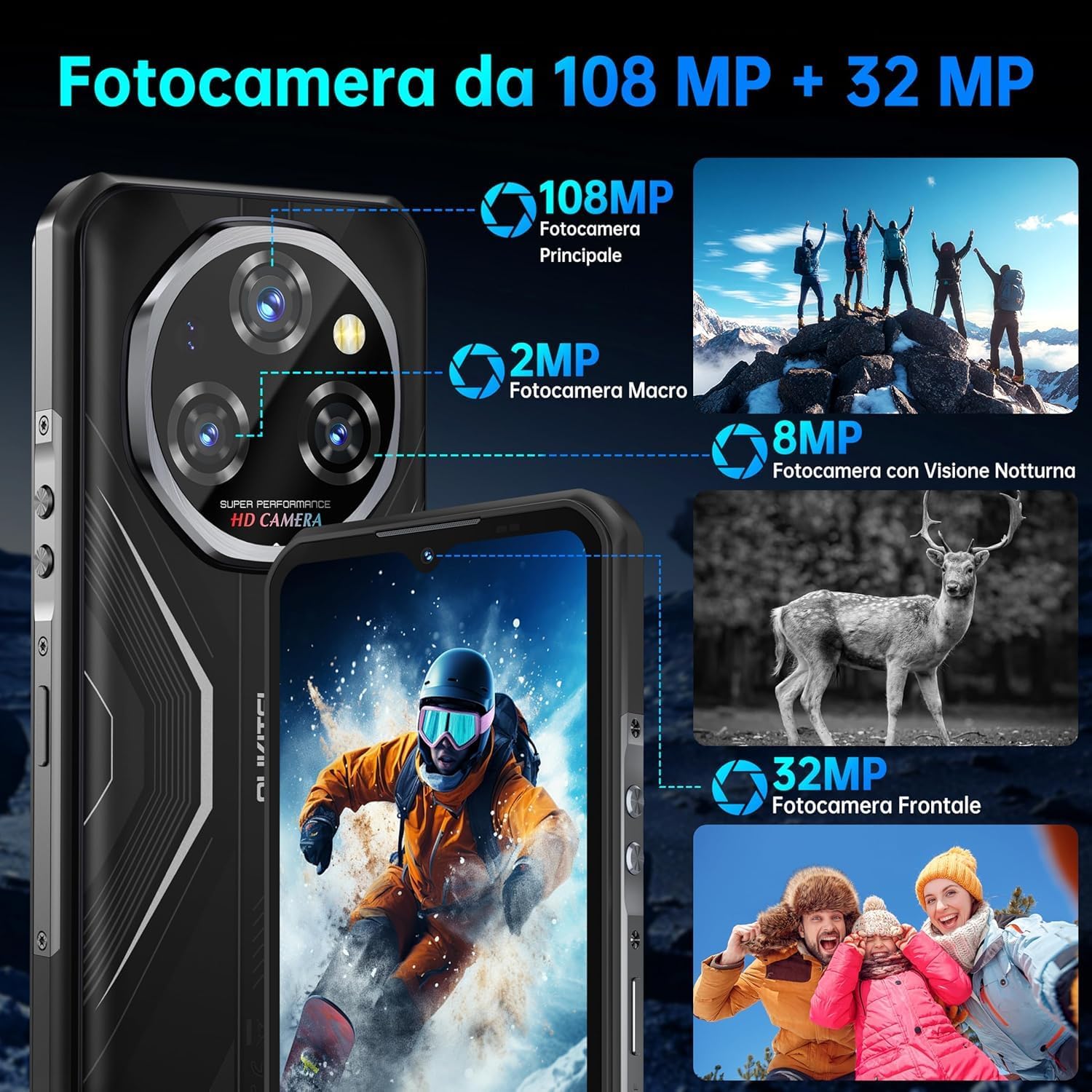 OUKITEL WP55 Smartphone 5G Rugged, Android 15, 256GB+36GB RAM, 6.6" FHD+ 120Hz Screen, 108MP Camera, 11000mAh Battery, IP68/IP69K, Dual SIM