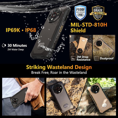Ulefone Armor X16 Rugged Smartphone, 10360mAh 33W AI Phone Android 16, 48MP+20MP Night Vision, 128GB/2TB, MTK G91, 6.56" 3 Card Slots, NFC IP68/69K Waterproof 4G Dual SIM-Free Unlocked Mobile Phones