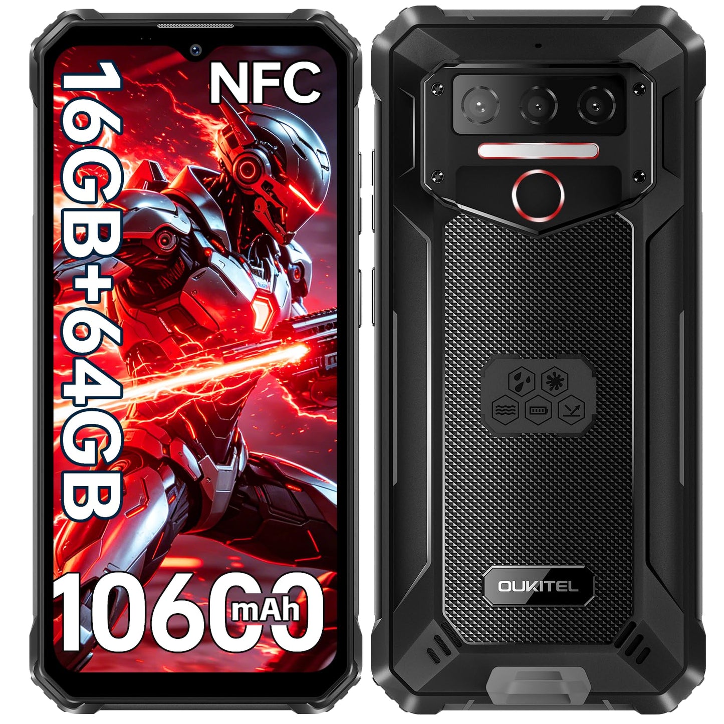 WP23S Rugged Smartphone 10600mAh, Android 15 Rugged Mobile Phones | 16GB RAM+64GB ROM Tough Smartphone, 6.52” Display, 13MP Camera, 4G Dual SIM, IP68/69K Waterproof Phone, NFC, Fingerprint, OTG