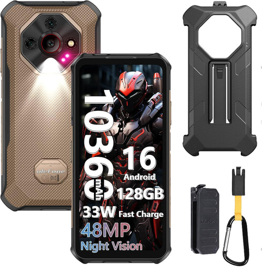 Ulefone Armor X16 Rugged Smartphone, 10360mAh 33W AI Phone Android 16, 48MP+20MP Night Vision, 128GB/2TB, MTK G91, 6.56" 3 Card Slots, NFC IP68/69K Waterproof 4G Dual SIM-Free Unlocked Mobile Phones