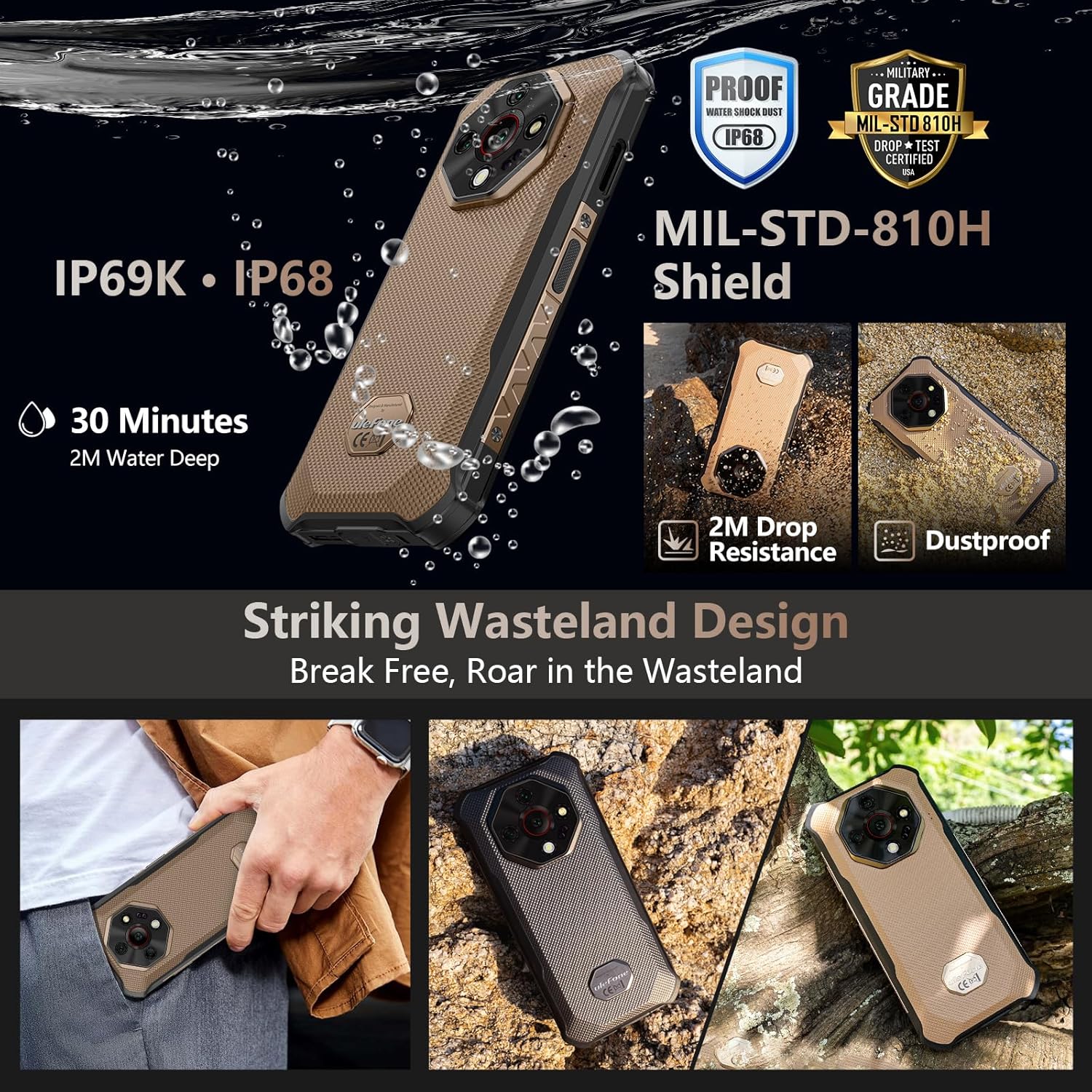 Ulefone Armor X16 Pro 5G Rugged Smartphone, 16GB+256GB/2TB 10360mAh 33W, Upgradeable to Android 16, 64MP+25MP Night Vision Dimensity 6300, 6.56" Tough Smart Phones Dual SIM Waterproof Mobile Phone NFC