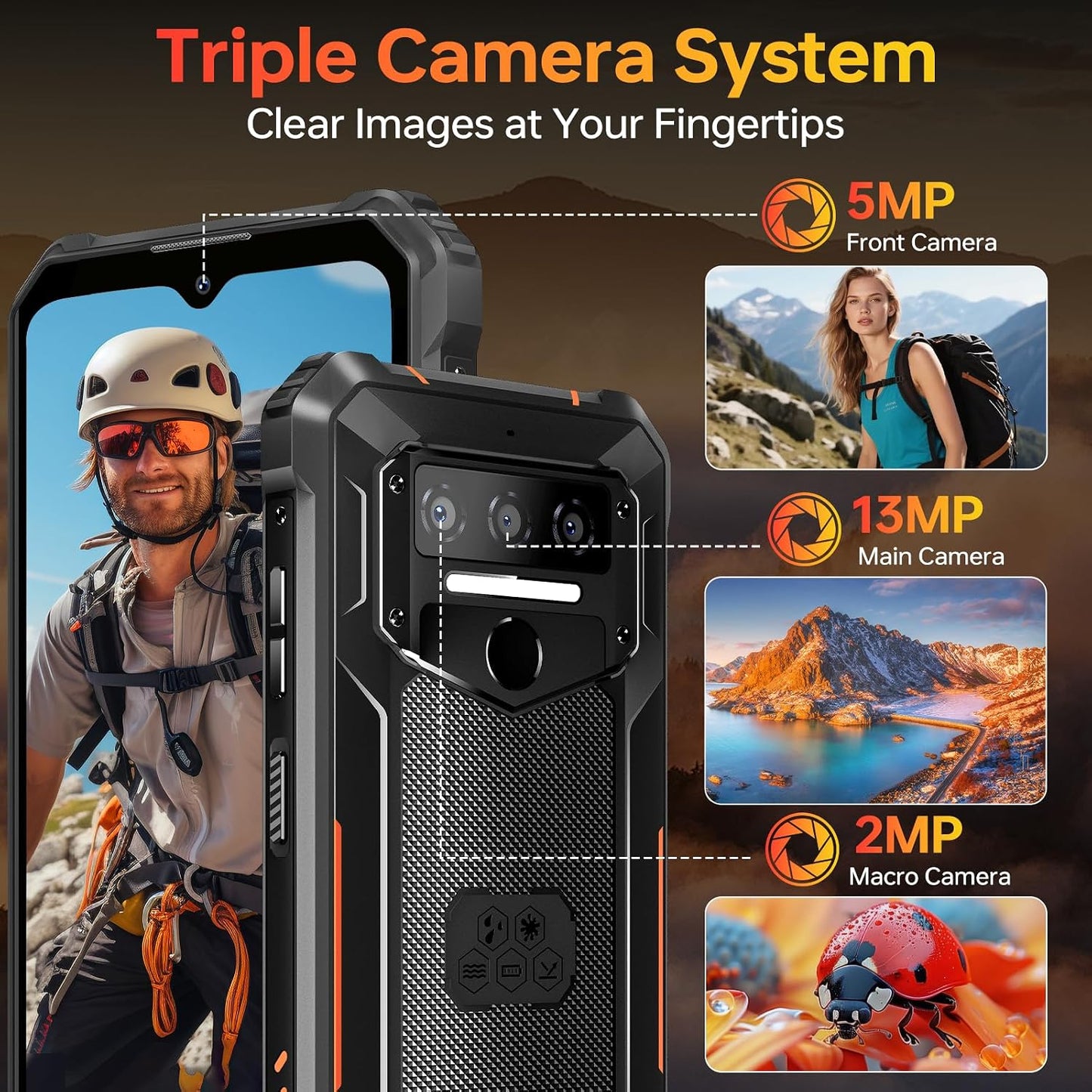 WP23S Rugged Smartphone 10600mAh, Android 15 Rugged Mobile Phones | 16GB RAM+64GB ROM Tough Smartphone, 6.52” Display, 13MP Camera, 4G Dual SIM, IP68/69K Waterproof Phone, NFC, Fingerprint, OTG