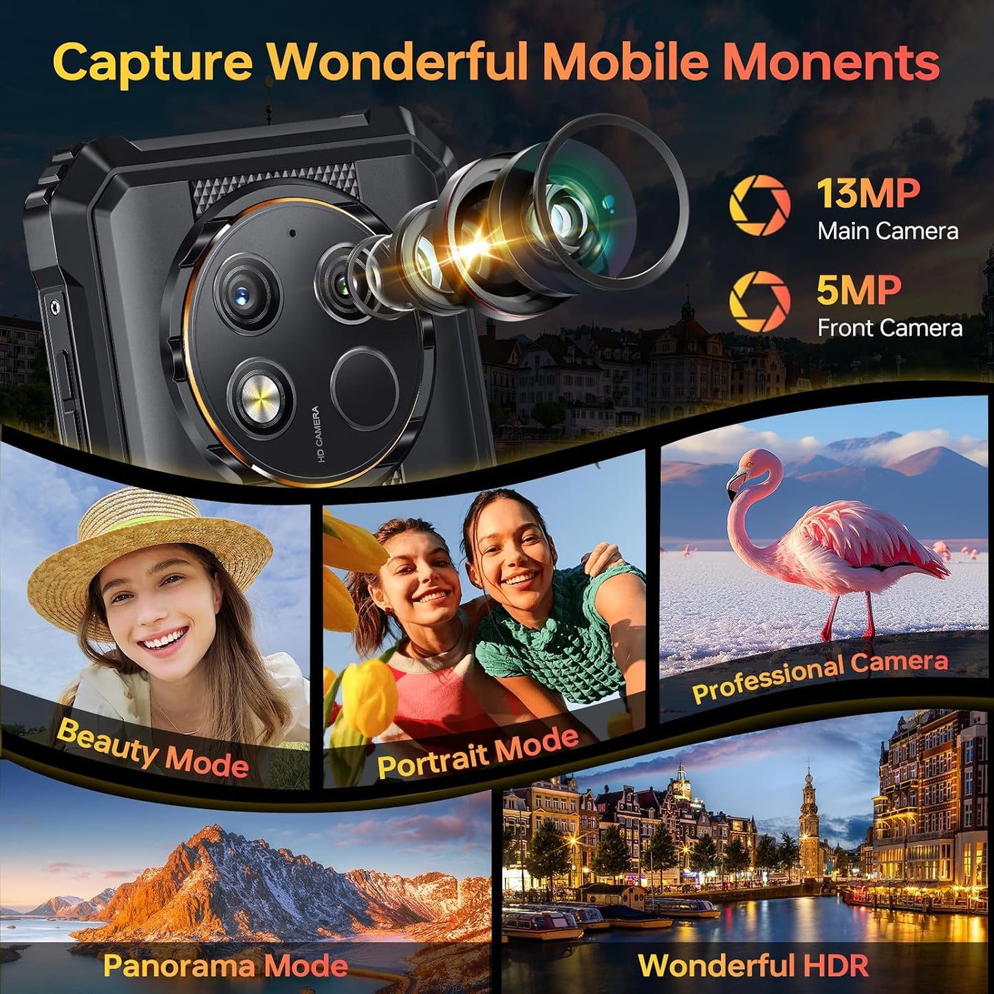 WP28E Rugged Smartphone, 10600mAh Battery, 6.52" Display Android 15 | 16GB+64GB/1TB Rugged Phone, 13MP Camera 4G Dual SIM-Free & Unlocked Mobile Phones, IP68/IP69K Waterproof Phone, NFC/OTG/GPS