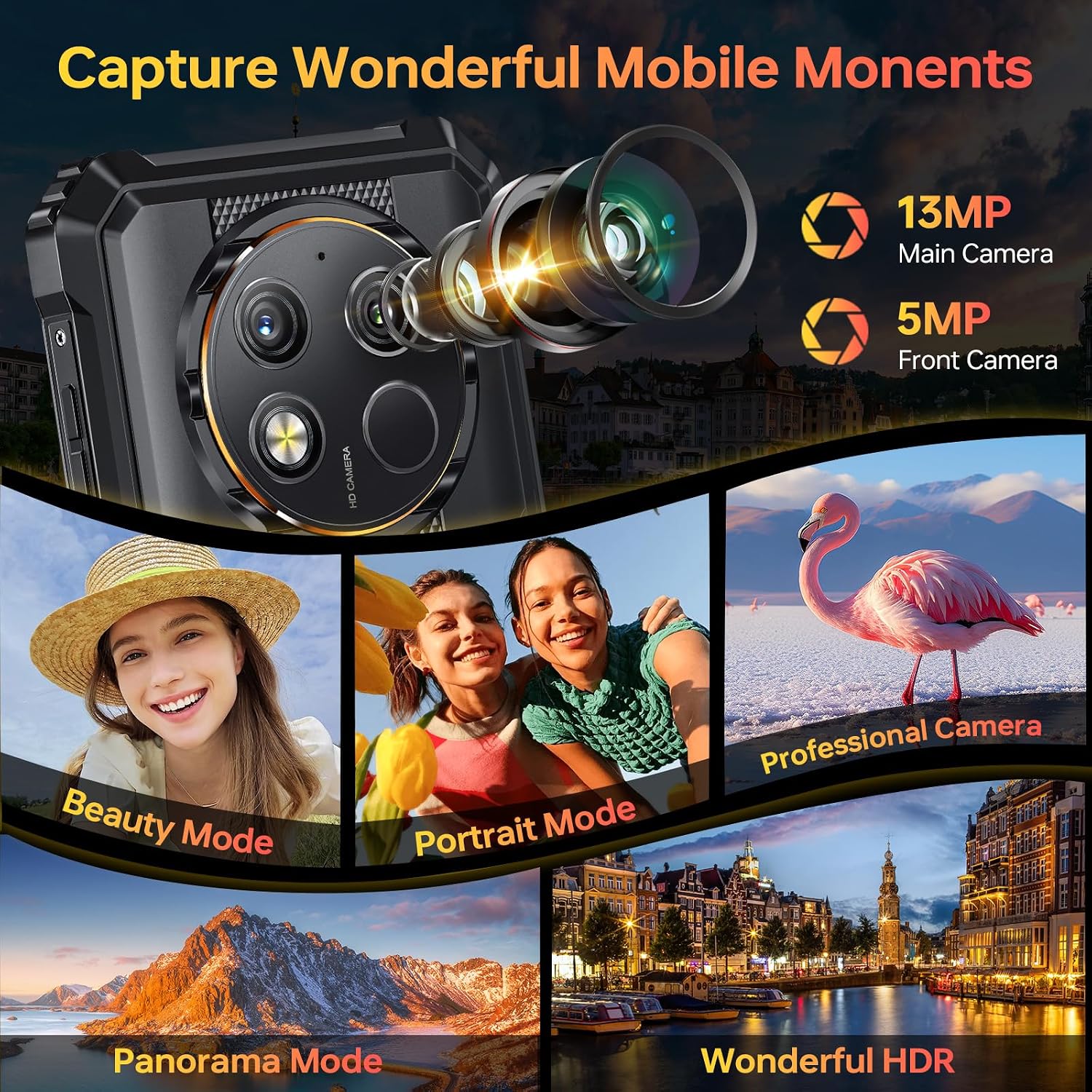 WP28E Rugged Smartphone, 10600mAh Battery, 6.52" Display Android 15 | 16GB+64GB/1TB Rugged Phone, 13MP Camera 4G Dual SIM-Free & Unlocked Mobile Phones, IP68/IP69K Waterproof Phone, NFC/OTG/GPS
