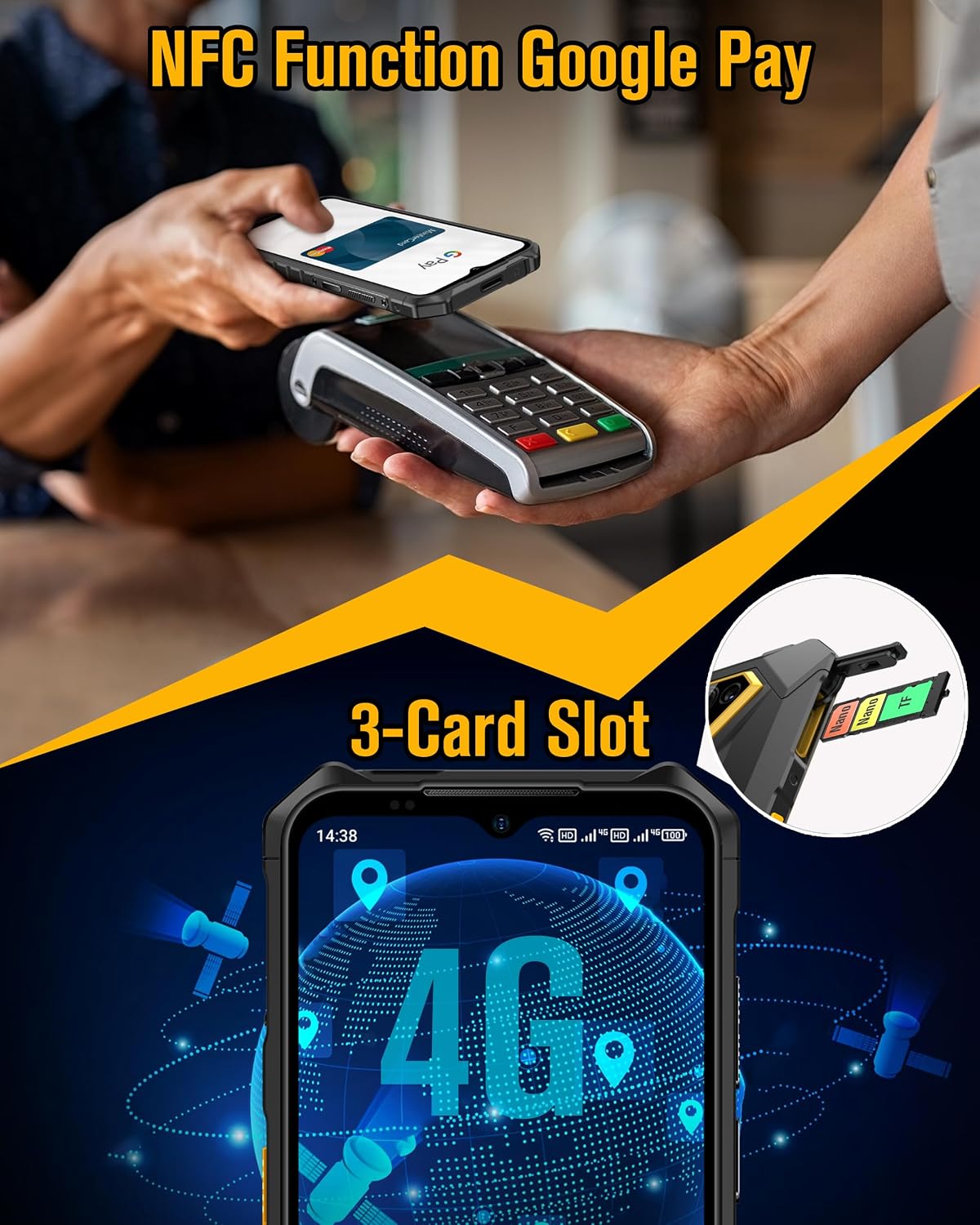 Ulefone Armor X13 Rugged Smartphone Android 15, 12GB RAM 64GB ROM, 6320mAh, 6.52 inch Tough Screen, 50MP Waterproof Camera, 3-Card Slot 4G Dual SIM, NFC, Fingerprint Face ID, UK, Black
