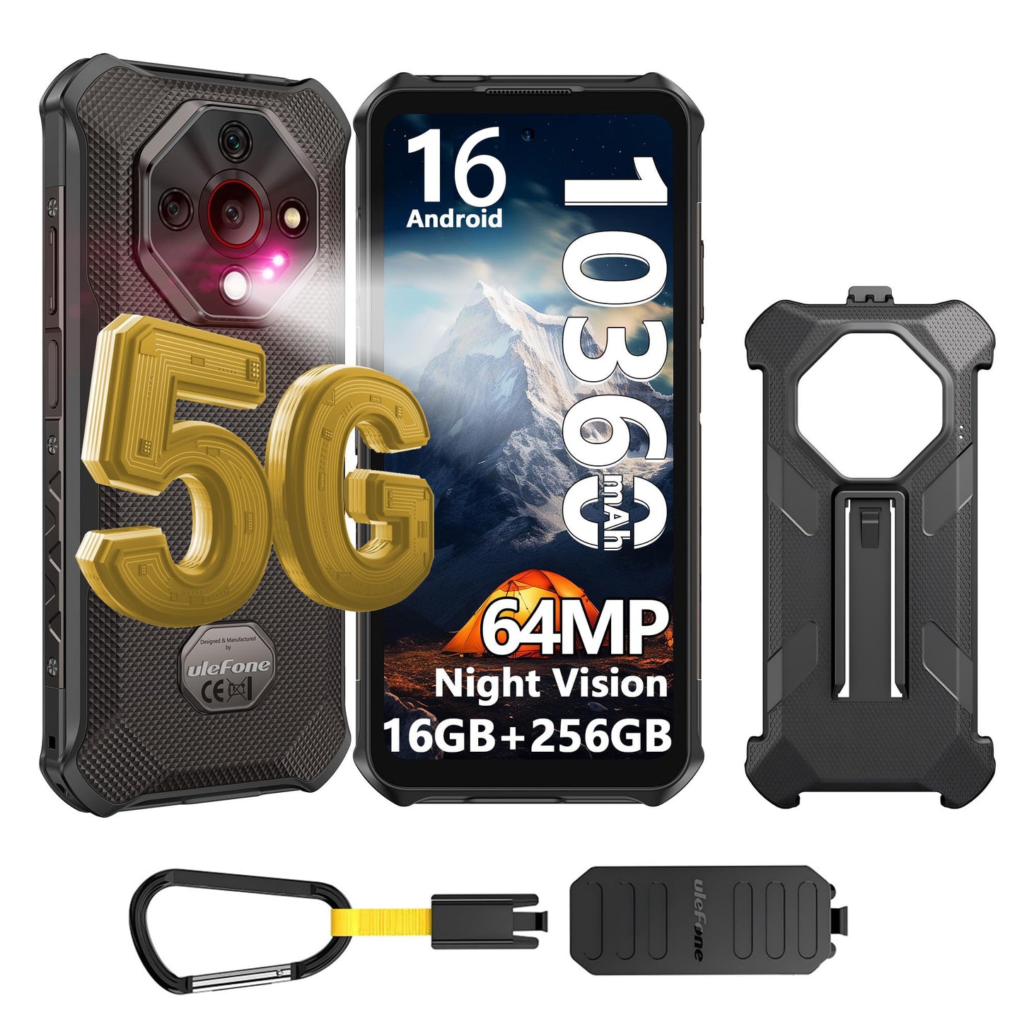 Ulefone Armor X16 Pro 5G Rugged Smartphone, 16GB+256GB/2TB 10360mAh 33W, Upgradeable to Android 16, 64MP+25MP Night Vision Dimensity 6300, 6.56" Tough Smart Phones Dual SIM Waterproof Mobile Phone NFC