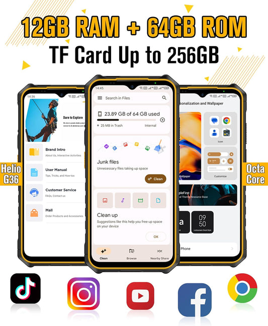 Ulefone Armor X13 Rugged Smartphone Android 15, 12GB RAM 64GB ROM, 6320mAh, 6.52 inch Tough Screen, 50MP Waterproof Camera, 3-Card Slot 4G Dual SIM, NFC, Fingerprint Face ID, UK, Black