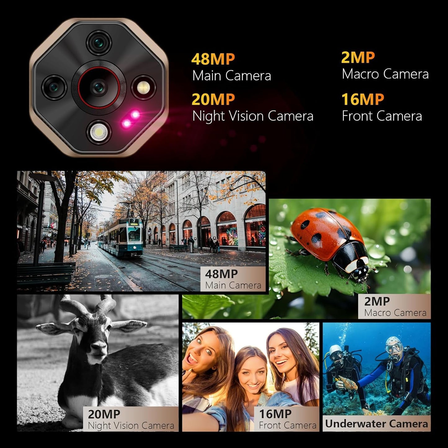 Ulefone Armor X16 Rugged Smartphone, 10360mAh 33W AI Phone Android 16, 48MP+20MP Night Vision, 128GB/2TB, MTK G91, 6.56" 3 Card Slots, NFC IP68/69K Waterproof 4G Dual SIM-Free Unlocked Mobile Phones
