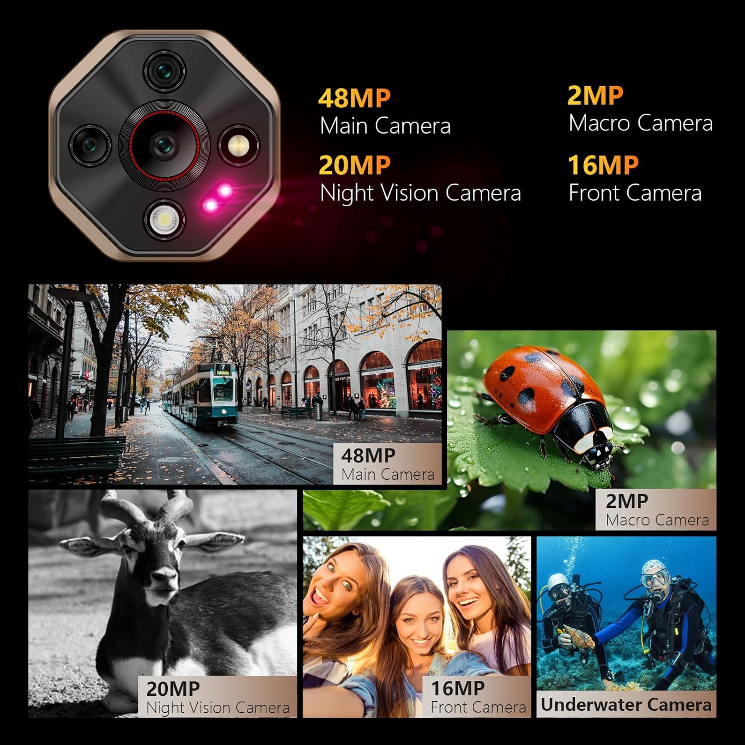 Ulefone Armor X16 Rugged Smartphone, 10360mAh 33W AI Phone Android 16, 48MP+20MP Night Vision, 128GB/2TB, MTK G91, 6.56" 3 Card Slots, NFC IP68/69K Waterproof 4G Dual SIM-Free Unlocked Mobile Phones