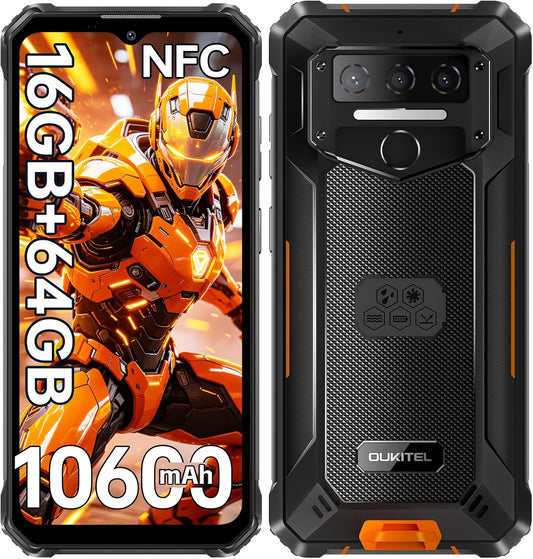 WP23S Rugged Smartphone 10600mAh, Android 15 Rugged Mobile Phones | 16GB RAM+64GB ROM Tough Smartphone, 6.52” Display, 13MP Camera, 4G Dual SIM, IP68/69K Waterproof Phone, NFC, Fingerprint, OTG