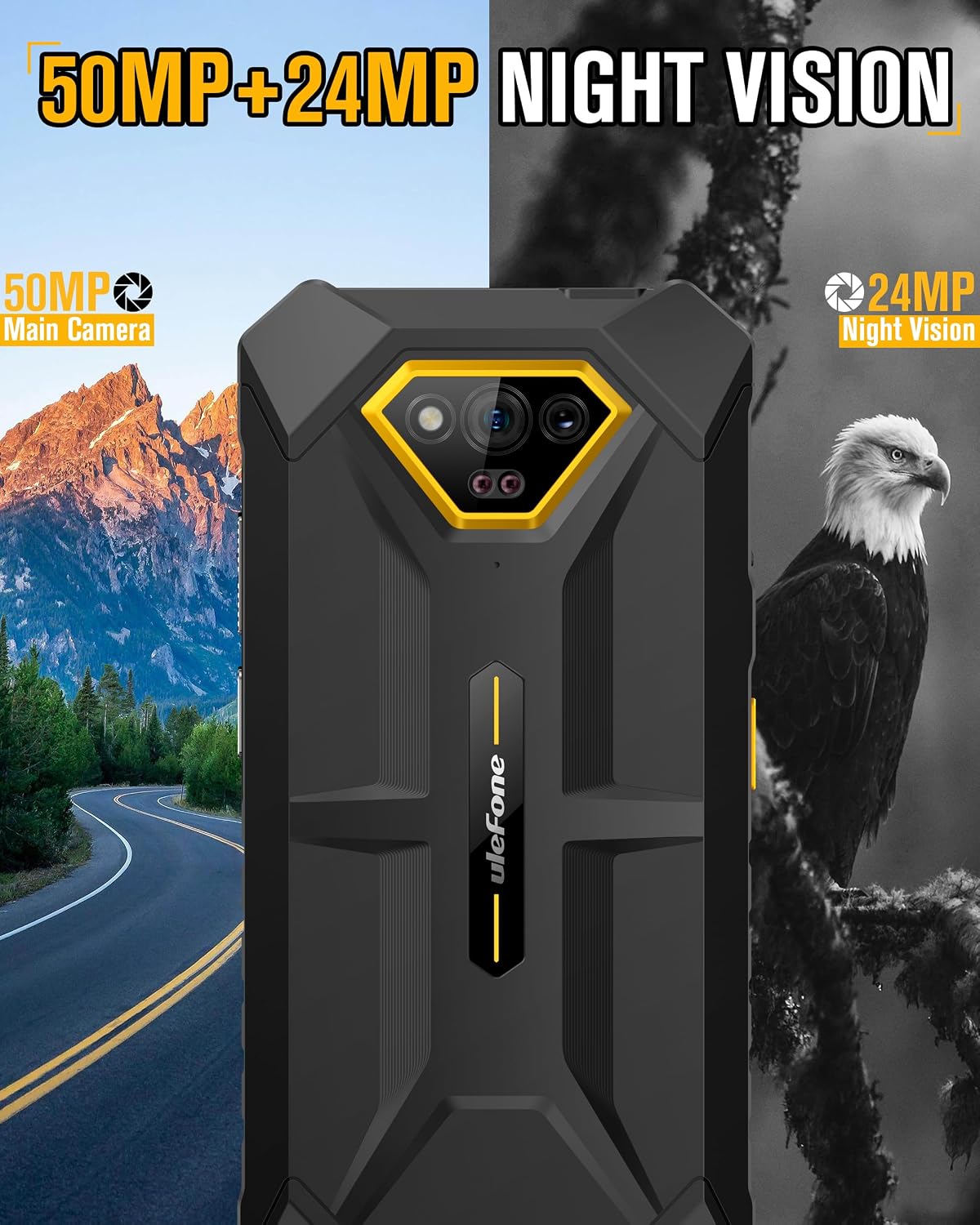Ulefone Armor X13 Rugged Smartphone Android 15, 12GB RAM 64GB ROM, 6320mAh, 6.52 inch Tough Screen, 50MP Waterproof Camera, 3-Card Slot 4G Dual SIM, NFC, Fingerprint Face ID, UK, Black