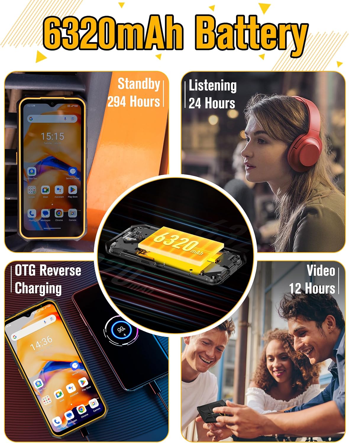 Ulefone Armor X13 Rugged Smartphone Android 15, 12GB RAM 64GB ROM, 6320mAh, 6.52 inch Tough Screen, 50MP Waterproof Camera, 3-Card Slot 4G Dual SIM, NFC, Fingerprint Face ID, UK, Black