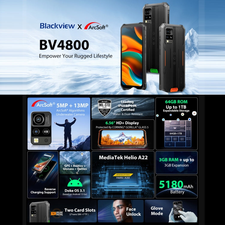 Blackview BV4800 4G Android 13 Go Smartphone 3GB + 64GB