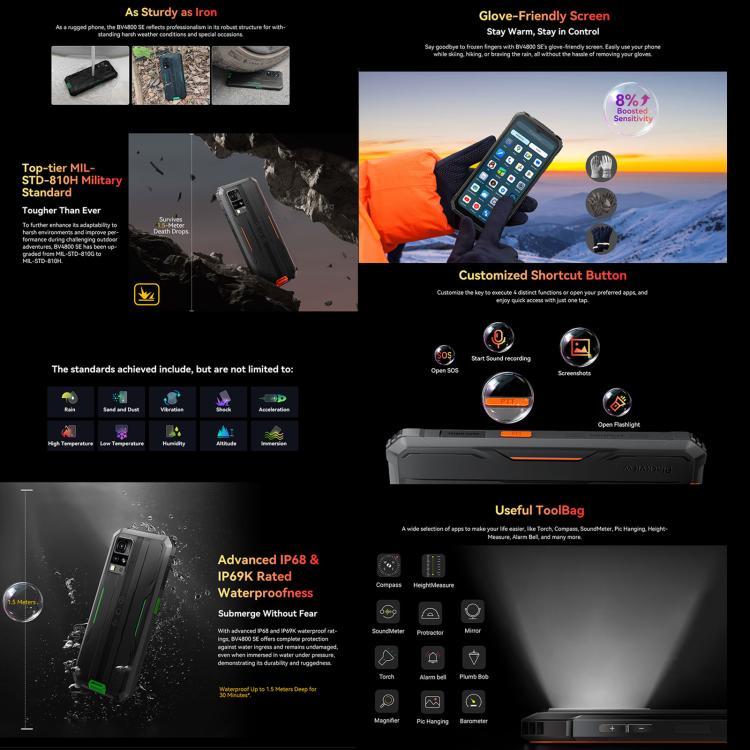 Blackview BV4800 SE Rugged Phone 4GB+64GB, 6.56-inch Android 15 NFC