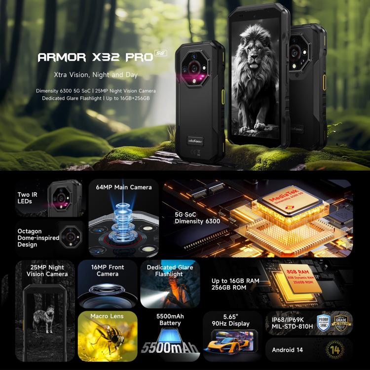 Ulefone Armor X32 Pro 5G Rugged Phone 16GB+256GB Android 14 5500mAh