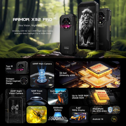 Ulefone Armor X32 Pro 5G Rugged Phone 16GB+256GB Android 14 5500mAh