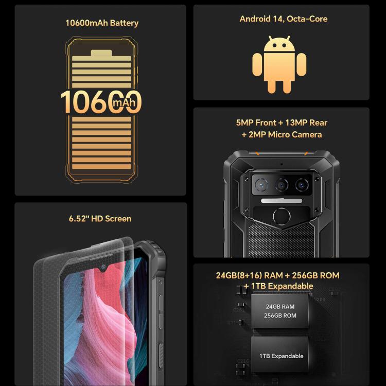 Oukitel WP23 Plus Rugged Mobile Phone 24GB+256GB Android 14 10600mAh