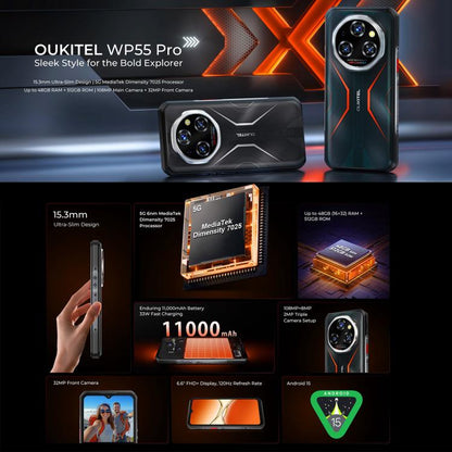 Oukitel WP55 Pro 5G Rugged Phone 48GB+512GB 108MP Camera 11000mAh Android 15