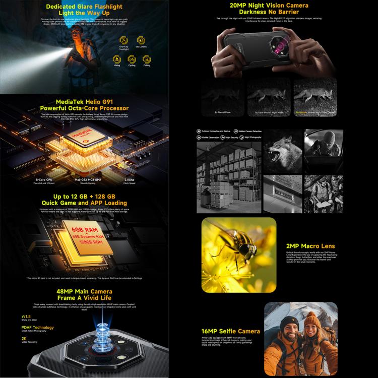 Ulefone Armor X32 Rugged Mobile Phone 12GB+128GB Android 14 5500mAh