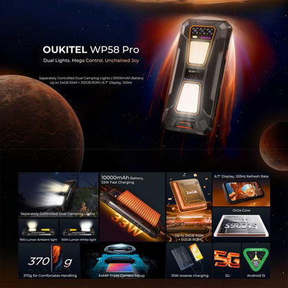 Oukitel WP58 Pro Rugged Phone, 24GB+512GB, Side Fingerprint, 6.7 inch Android 15