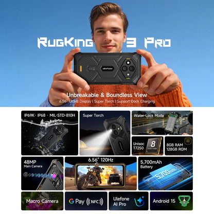 Ulefone RugKing 3 Pro, 16GB+128GB, Rugged Phone, Android 15, 5700mAh