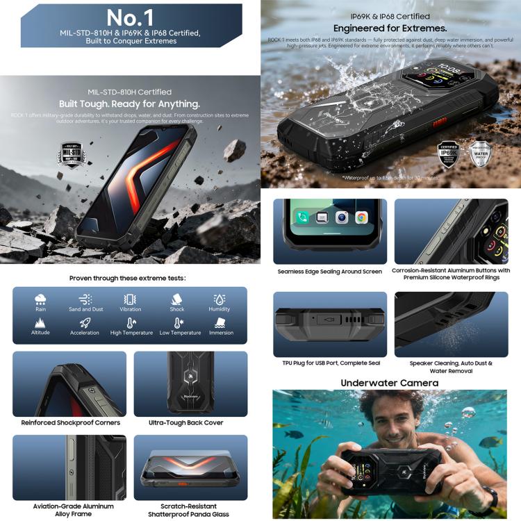 Blackview ROCK 1 Rugged Phone 8GB + 256GB 6.56-inch Android 16 4G NFC