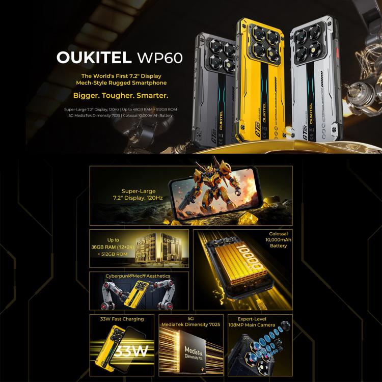 Oukitel WP60 Rugged Phone, 36GB+512GB, Android 15, 108MP, 10000mAh, 5G