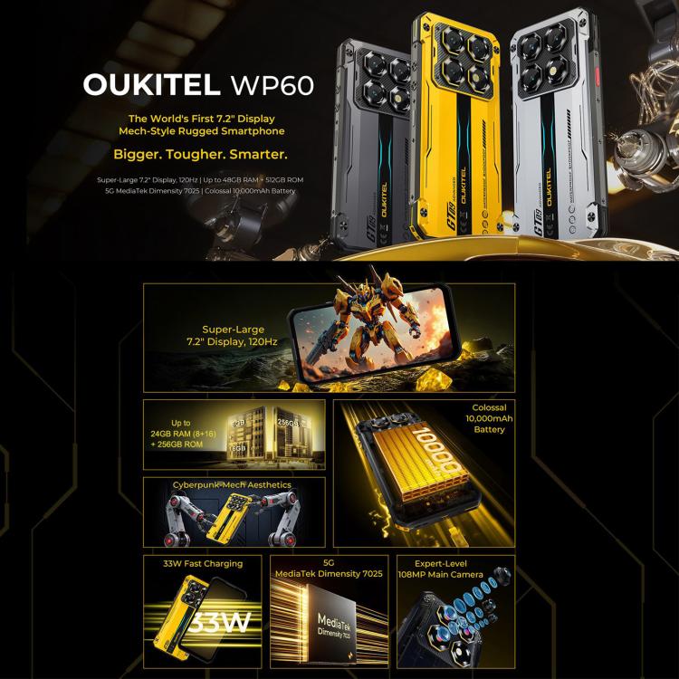 Oukitel WP60 Rugged Phone, 24GB+256GB, Android 15, 108MP, 10000mAh ,5G