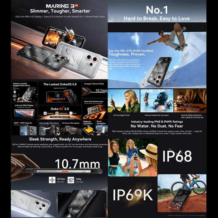Blackview Oscal Marine 3 8GB + 256GB 6.56-inch 4G Android 16 Phone