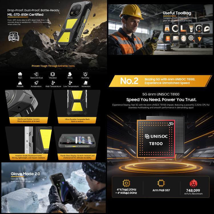 Blackview ROCK 2 Pro Rugged 5G Phone 8GB + 256GB Android 16 NFC