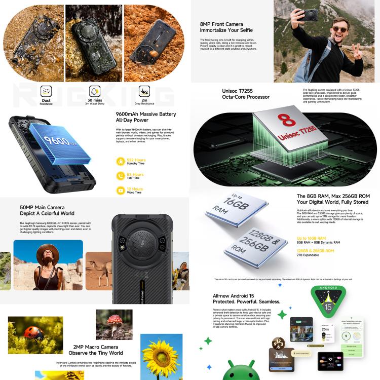 Ulefone RugKing Rugged Phone 8GB + 128GB IP68/IP69K Android 15