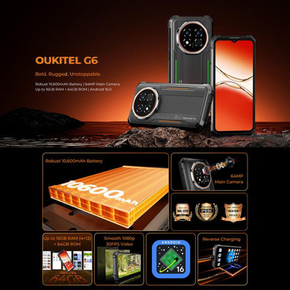 Oukitel G6 Rugged Phone 4GB + 64GB 10600mAh 6.52-inch Android 16